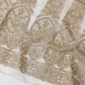 Light gold nylon tulle fabric with gold embroidery in floral design-D11761