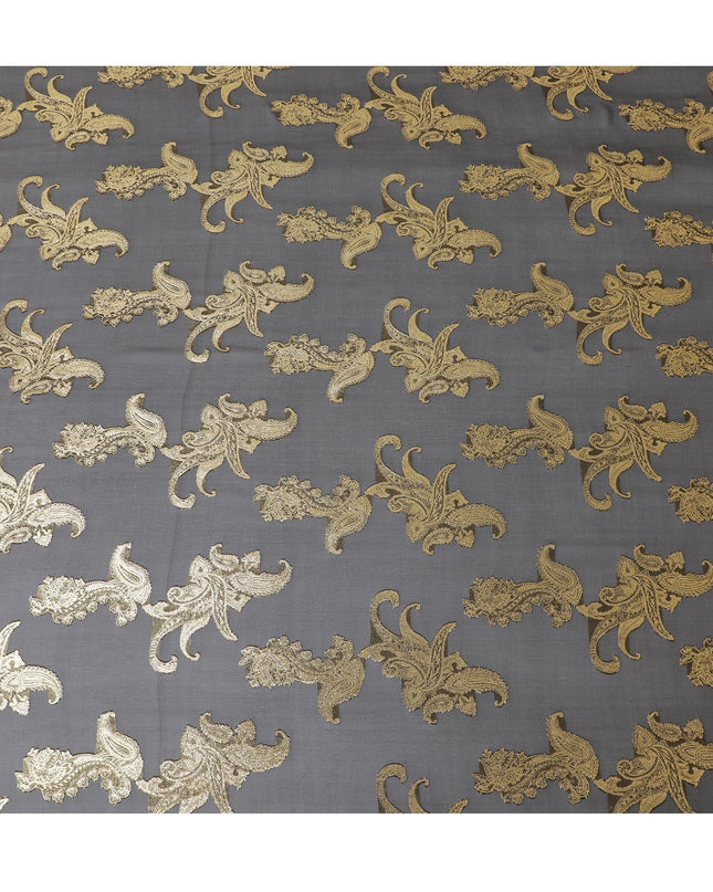 Black Premium pure French (Fransawi) silk chiffon fabric with gold metallic lurex in floral design-D14311