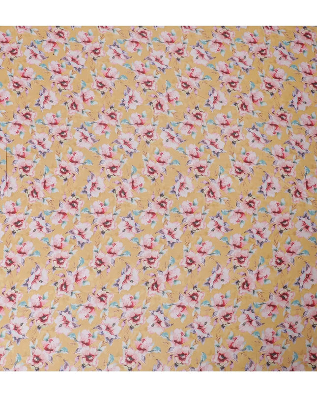 Mustard yellow blended viscose fabric with multicolor print in floral design-D13313 Regal Fabrics