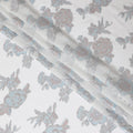 Off white premium pure silk chiffon fabric with silver, baby blue and copper metallic lurex in floral design-D11496