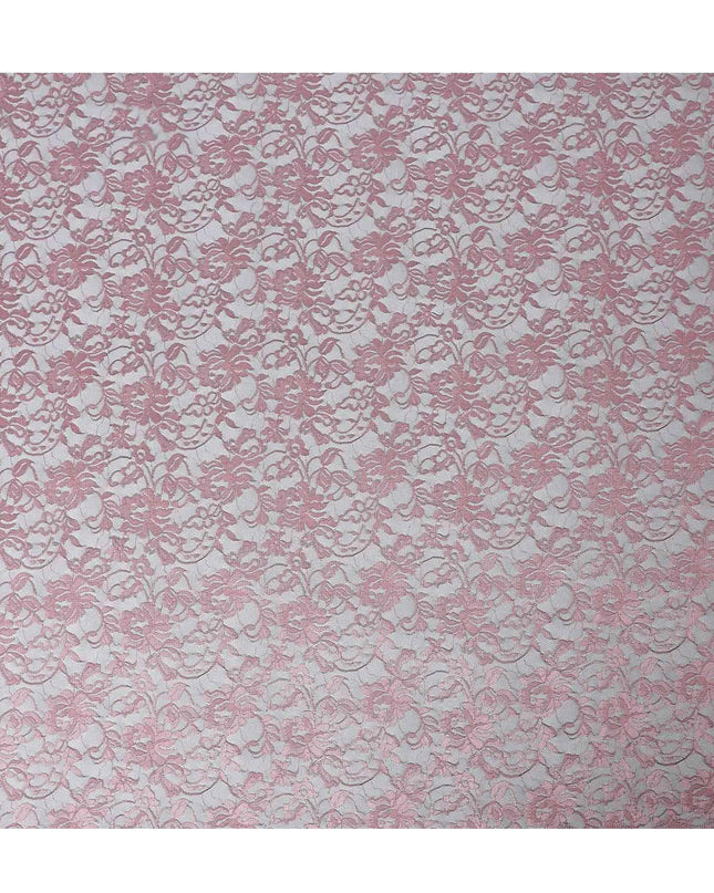 Black lace fabric with light pink embroidery in floral design-D13285