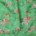 Kelly green Premium pure cotton voile fabric with multicolor print having embroidery and sequins in floral design-D13245