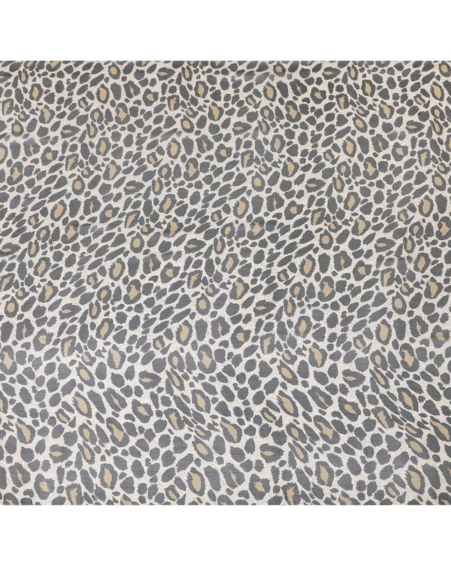 قماش شيفون من الحرير الخالص باللون البيج الفاتح مع طباعة باللونين الأسود والزيتوني بتصميم جلد الحيوان-D9307