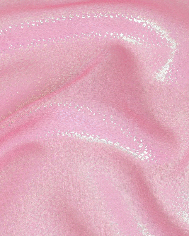 Baby pink Premium pure silk chiffon fabric with same tone metallic lurex in self design-D13551