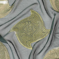 Bottle green pure silk chiffon fabric with neon green viscose and gold metallic lurex in abstract design-D8788