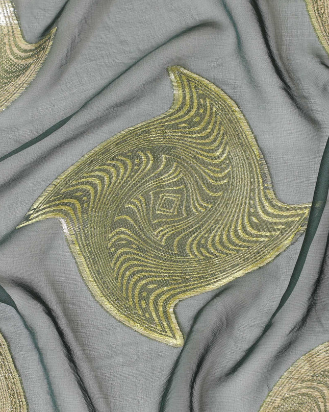 قماش شيفون من الحرير الخالص باللون الأخضر مع فيسكوز أخضر نيون ولوريكس معدني ذهبي بتصميم تجريدي-D8788
