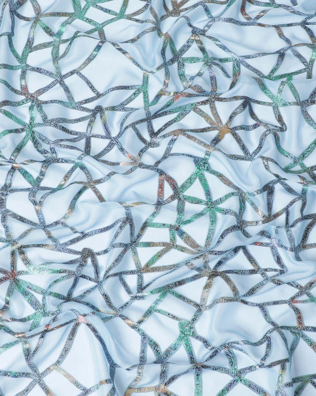 Baby blue Premium pure silk chiffon fabric with multitone metallic lurex in abstract design-D9658