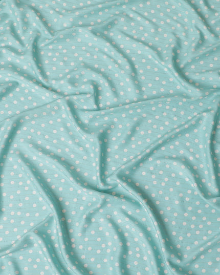 Mint green viscose crepe printed fabric with golden lurex in polka dot design-D11156