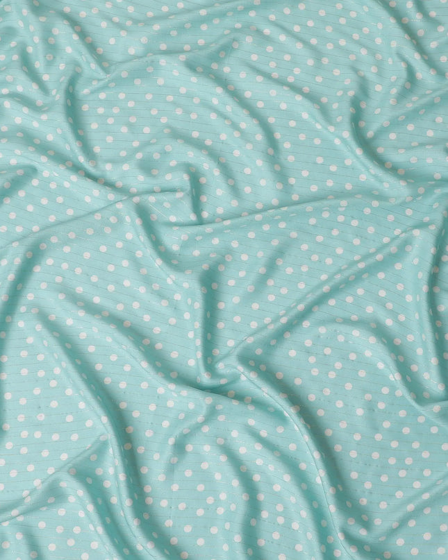 Mint green viscose crepe printed fabric with golden lurex in polka dot design-D11156 Regal Fabrics