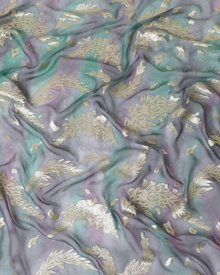 قماش شيفون حريري نقي فاخر متعدد الألوان مع لوركس معدني ذهبي بتصميم زهور-D14241