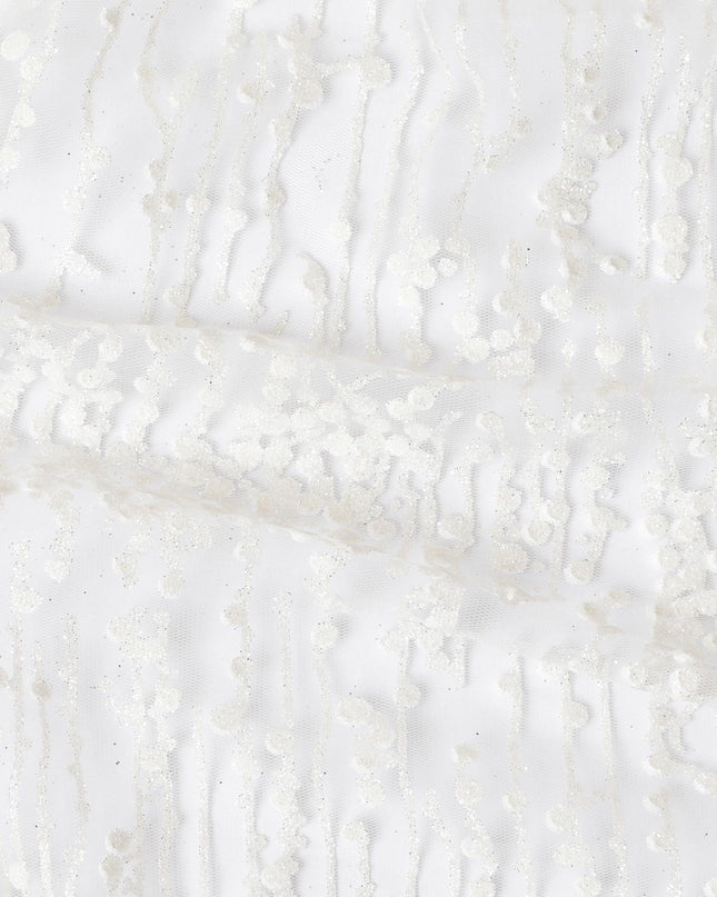 قماش تول نايلون أبيض مع نفس اللون مع لمعان بتصميم فاخر -D13990