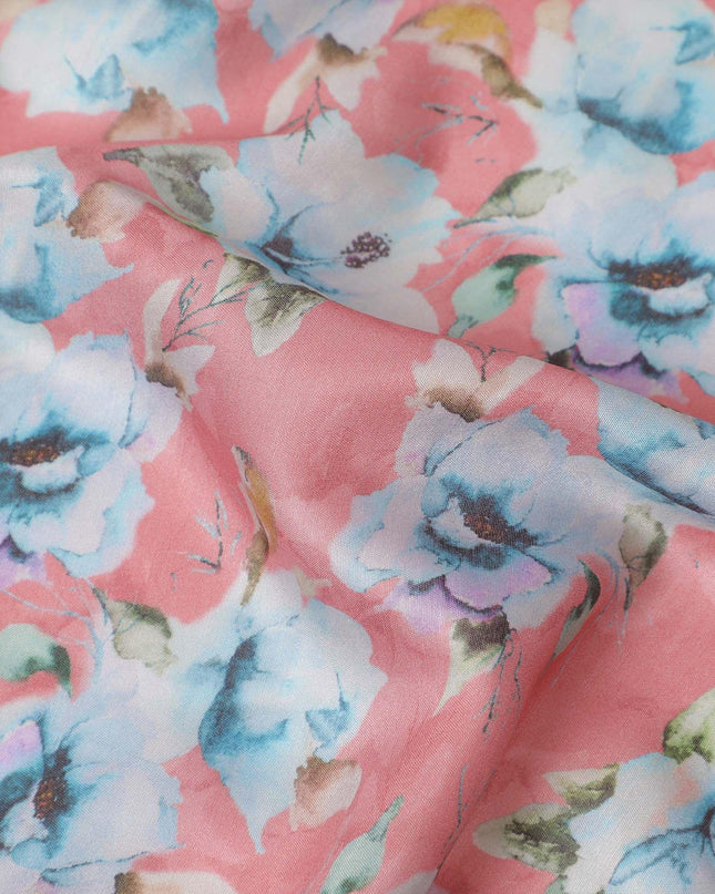 Salmon blended viscose fabric with multicolor print in floral design-D13311 Regal Fabrics