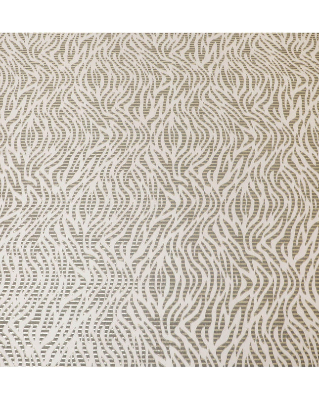 Beige Premium pure French (Fransawi) silk chiffon fabric with black viscose and gold metallic lurex in fancy design-D14310