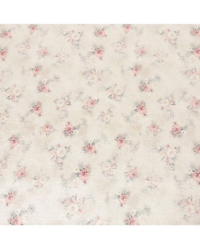 Beige viscose fabric with brown, olive green and brick pink print in floral design having stone work-D6726
