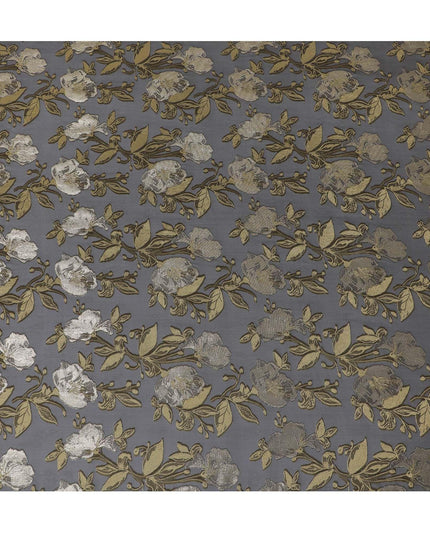 Black Premium pure French (Fransawi) silk chiffon fabric with gold viscose having metallic lurex in floral design-D15635