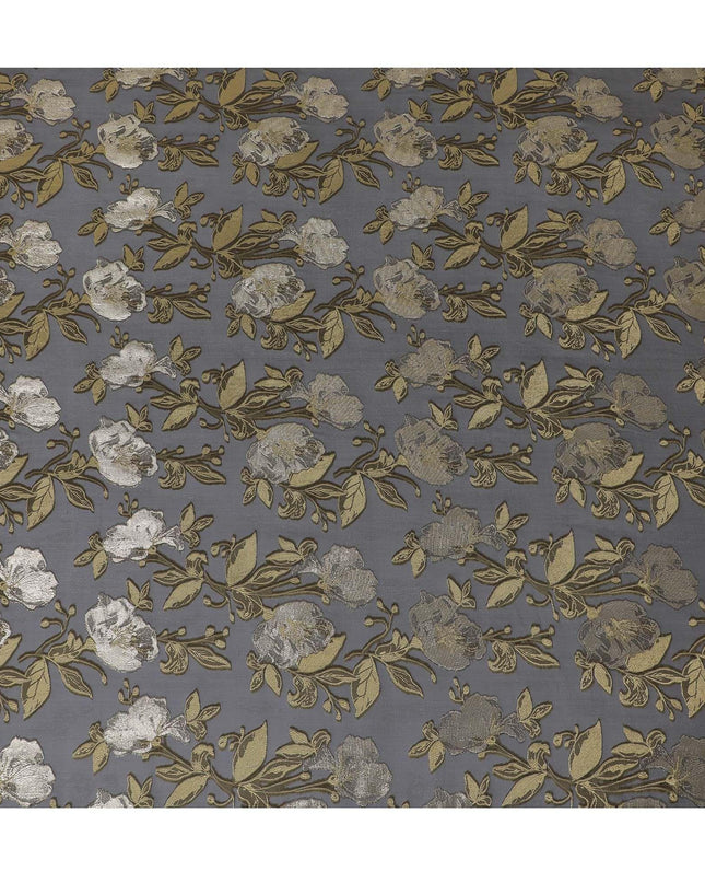 Black Premium pure French (Fransawi) silk chiffon fabric with gold viscose having metallic lurex in floral design-D15635