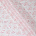 White cotton voile fabric with same tone, crimson red and baby pink embroidery in Leaf design-D9773