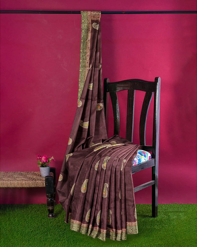 Maroon art silk saree with multicolor embroidery in paisleyl design-D12774 Regal Fabrics