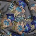 Black synthetic chiffon fabric with multicolor embroidery in floral design-D12486 Regal Fabrics