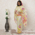 Multicolor Premium synthetic chiffon thobe with gold metallic foil print in stripe design-D14387 Regal Fabrics
