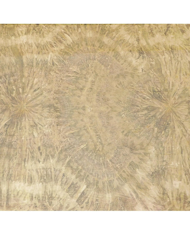 Olive green synthetic chiffon fabric with same tone, mocha brown print having pink metallic lurex in batik design-D9753 Regal Fabrics