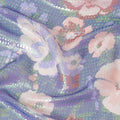 قماش شيفون حريري نقي فاخر باللون الأزرق الملكي مع طباعة متعددة الألوان مع لوريكس معدني أخضر نيون بتصميم زهور-D14655