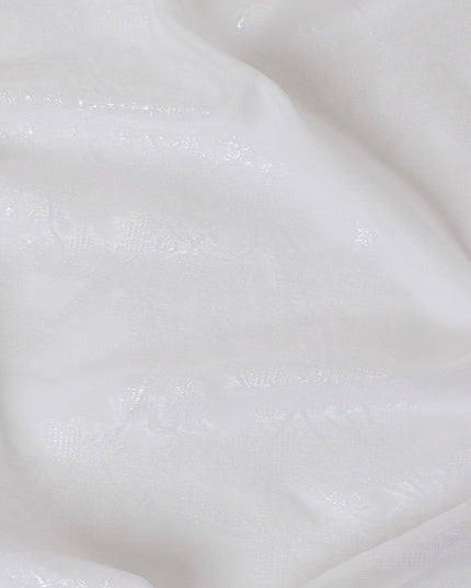 قماش شيفون حريري خالص أبيض فاخر مع لوريكس معدني بنفس اللون بتصميم زهور -D10162