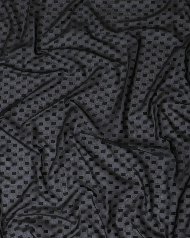 Black Premium pure cotton voile fabric with same tone clip cord design-D12062