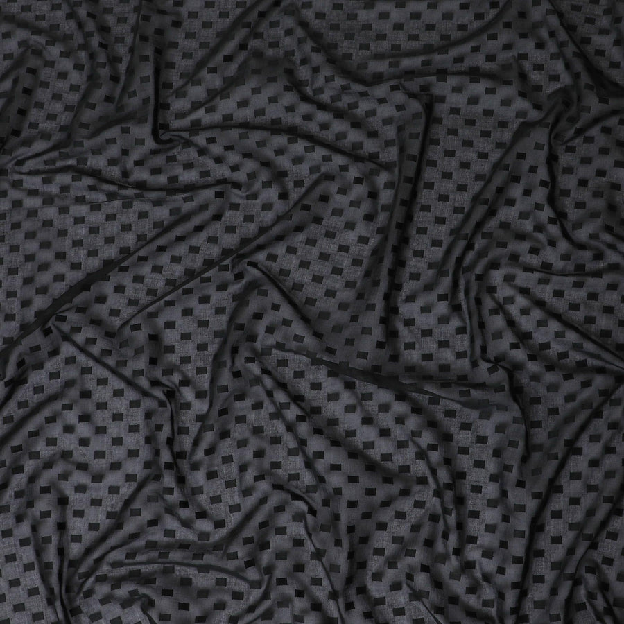 Black Premium pure cotton voile fabric with same tone clip cord design-D12062