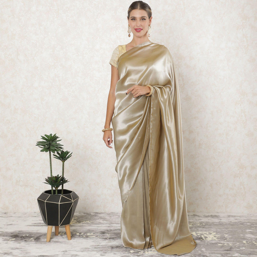 Light olive green plain Premium French lame Saree with silver foil finish-10888