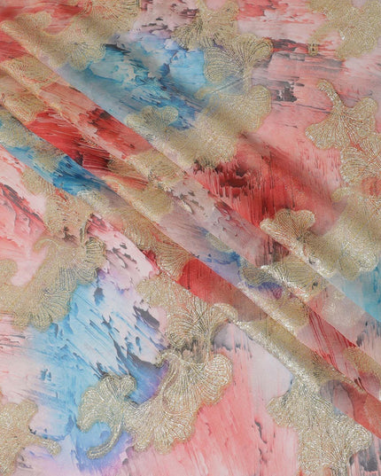 Multicolor synthetic chiffon fabric with gold metallic lurex in fancy design-D12606 Regal Fabrics