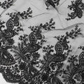 Black nylon tulle fabric with same tone embroidery in fancy design-D6024