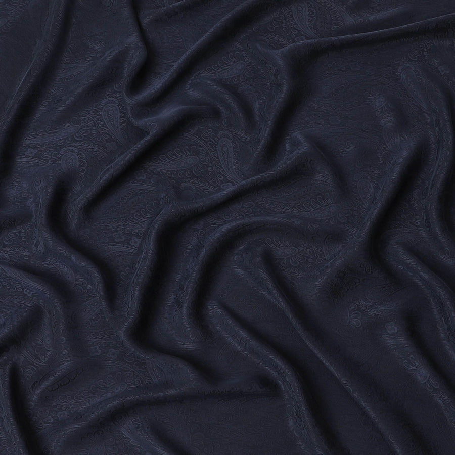 قماش كوبرو قابل للتحلل البيولوجي بنسبة 100% باللون الأزرق الداكن مع جاكار بنفس اللون بتصميم ذاتي-D6986