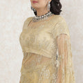 Gold Premium pure metallic French chantilly saree lace having stone work in floral design-D13515 Regal Fabrics