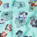 Vista blue cotton voile fabric with multicolor metallic foil print in floral design-D6750