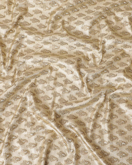 Beige silk brocade with brown and gold metallic lurex in paisley design-D11332