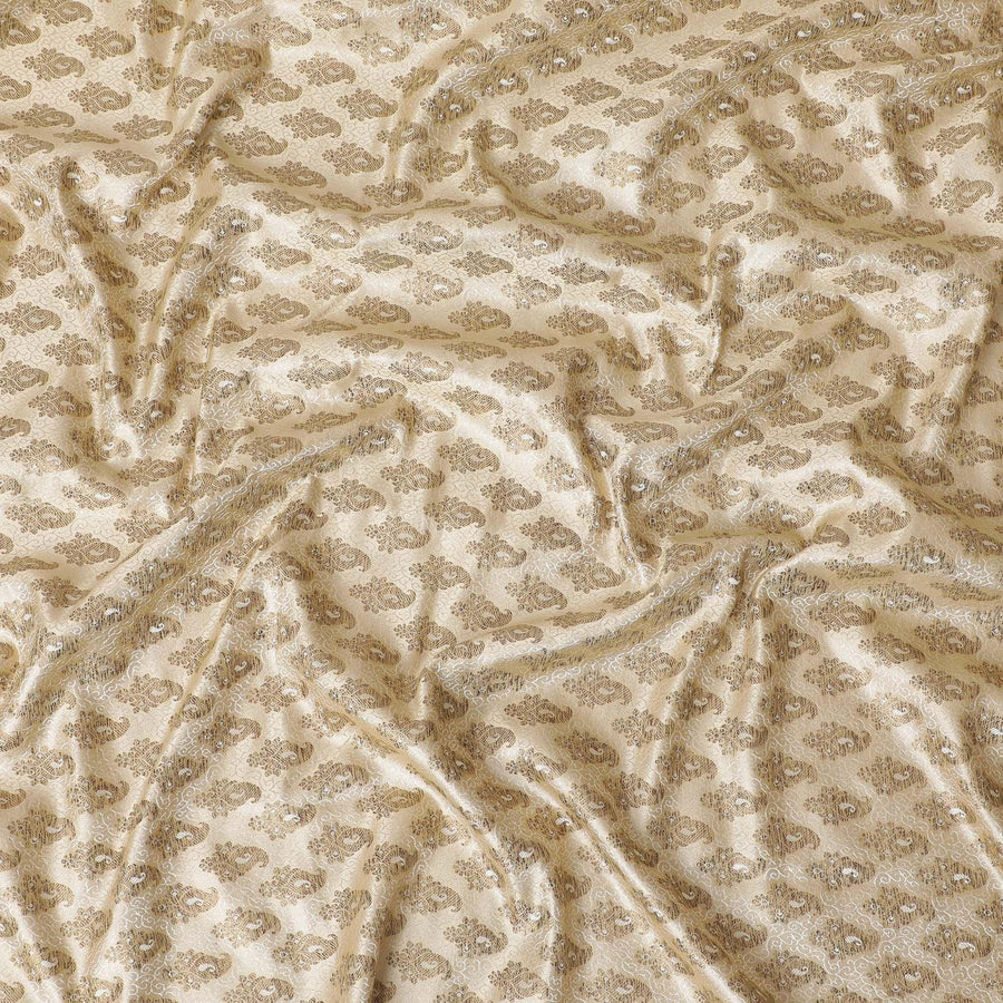 Beige silk brocade with brown and gold metallic lurex in paisley design-D11332
