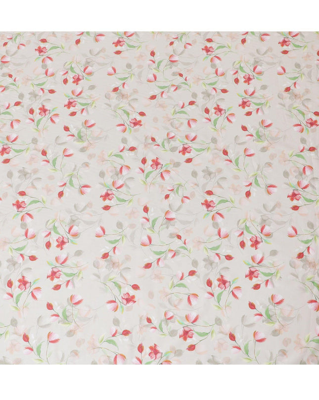 قماش ساتان قطني بيج فاتح مع طباعة متعددة الألوان بتصميم زهور-D15276