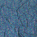 Royal blue silk crepe fabric with turquoise green, grey and lilac print in floral design-D8456 Regal Fabrics