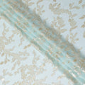 Powder blue Premium pure silk chiffon fabric with gold metallic lurex in leaf design-D15448