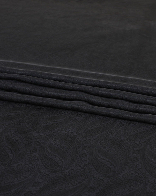 قماش كوبرو أسود قابل للتحلل بنسبة 100% مع جاكار بنفس اللون بتصميم ذاتي-D6984