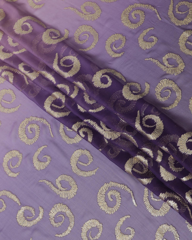 قماش شيفون حريري نقي فاخر من الخزامي إلى الأرجواني مع لوريكس معدني ذهبي بتصميم متدرج - D13716