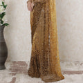 Gold to mustard brown Premium Pure French chantilly lace saree having stone work in Ombre design-D14490