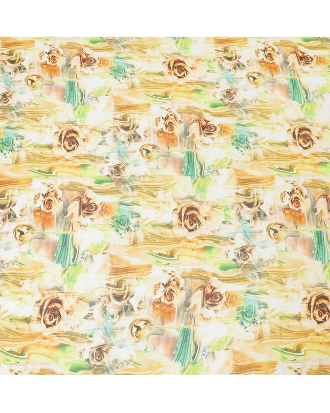 Sunflower yellow Premium 100% Swiss cotton voile (Sudanese Thobe) fabric with multicolor print in abstract design-D13527 Regal Fabrics