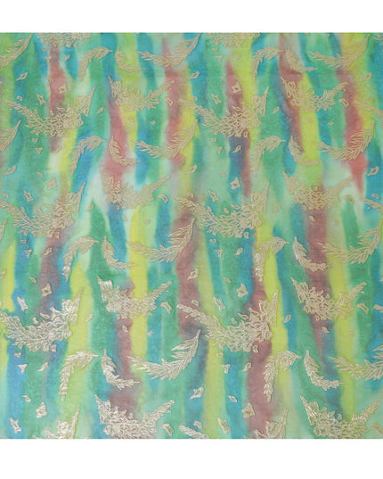 Multicolor premium pure silk chiffon fabric with gold metallic lurex in floral design-D14242