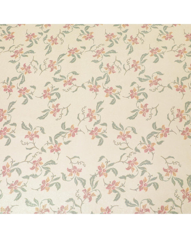 قماش شيفون من الحرير الخالص باللون البيج مع طباعة متعددة الألوان مع لوريكس معدني أخضر فاتح بتصميم الأزهار-D8881