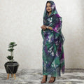 Multicolor Premium pure silk chiffon hand printed thobe with silver metallic lurex in floral design-D9493 Regal Fabrics