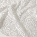 Off white nylon tulle fabric with same tone, silver embroidery in fancy design-D6048