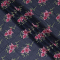قماش فوال من القطن الخالص باللون الأزرق الداكن مع تطريز باللون الوردي القرميدي والأخضر الداكن والبيج بتصميم الأزهار-D15243