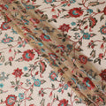Pale brown synthetic chiffon fabric with multicolor print having jacquard in floral design-D13767